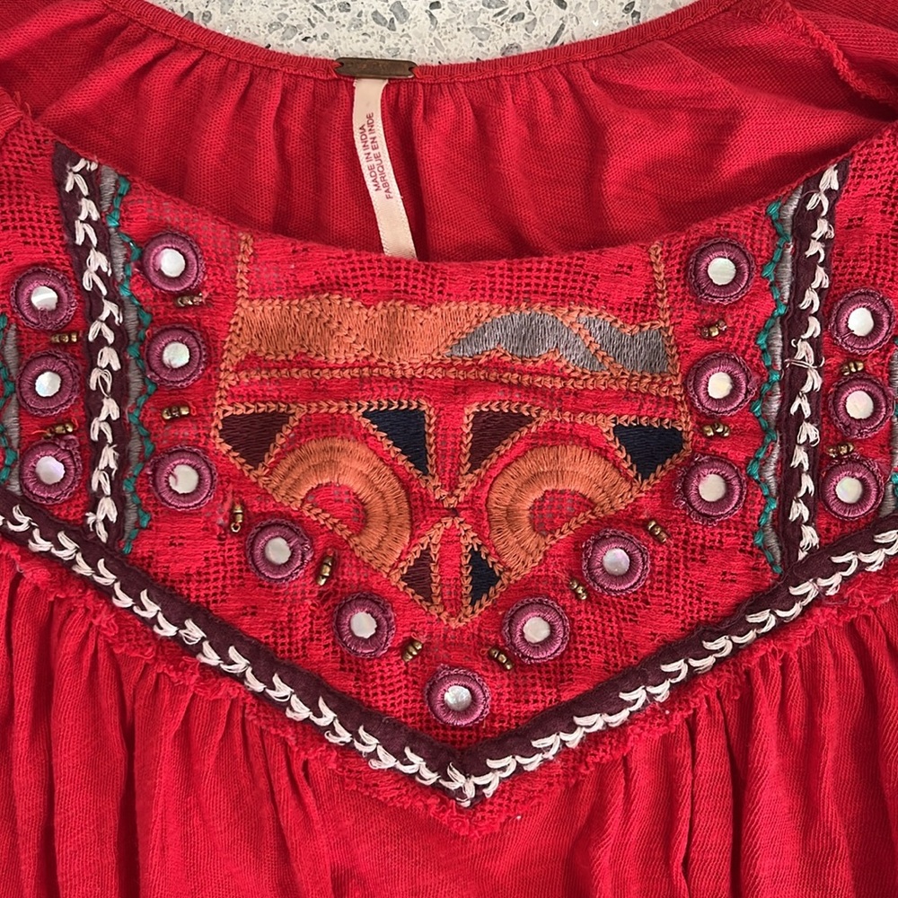 Free People Red Embroidered Top - Picture 2 of 6